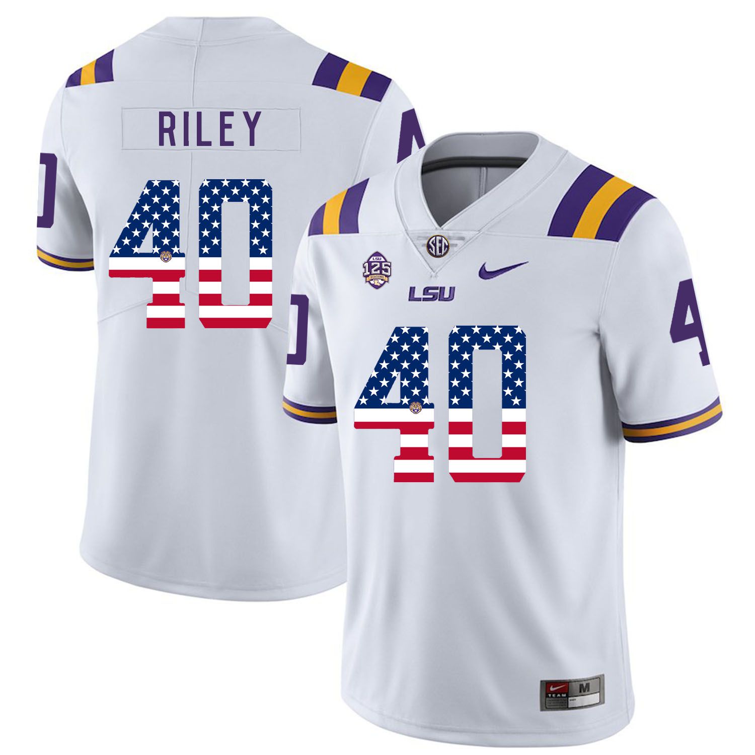 Men LSU Tigers #40 Riley White Flag Customized NCAA Jerseys